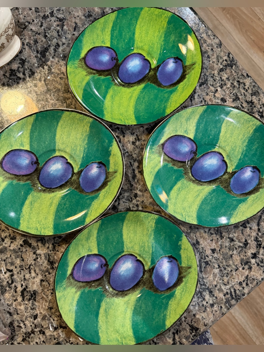 Green & Purple Fruit Ceramic Wall Plates - Set of 4